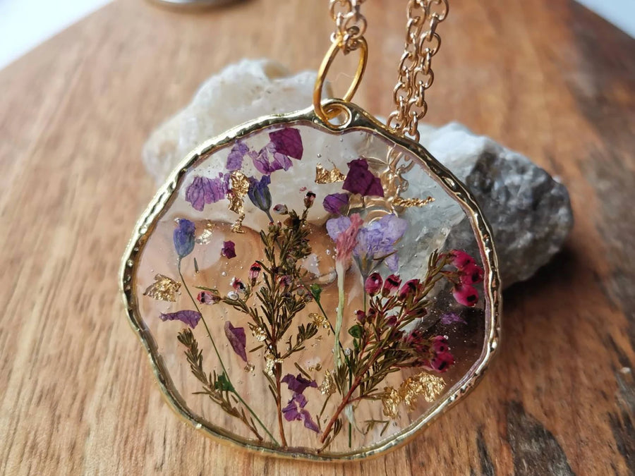 Resin Flower Pendant Epoxy Resin Necklace Succulent Jewelry