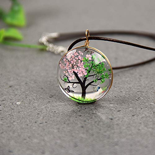 Tree Charm Necklace DIY Vintage Colorful Glass Pressed Flower Pendant