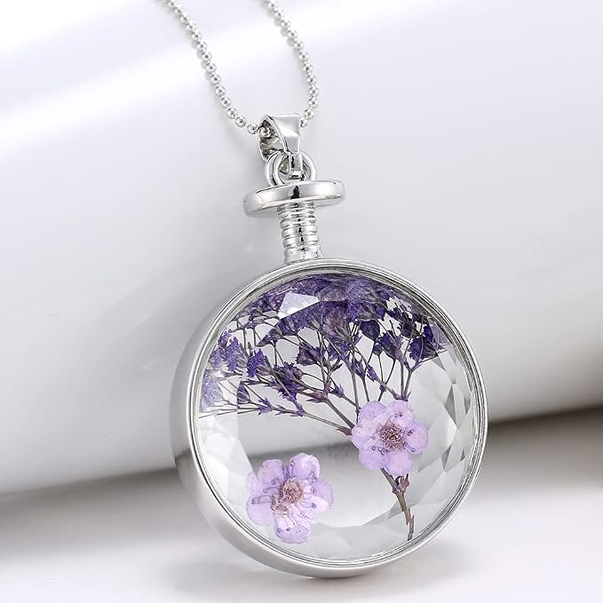 Dry Pressed Flower Necklace Preserved Resin