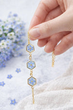 Hexagon Resin Bracelet with Real Blue Flowers