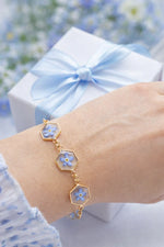 Hexagon Resin Bracelet with Real Blue Flowers