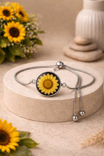 Real Sunflower Resin Bracelet – Adjustable Silver Chain