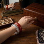 Handcrafted Resin Bangle Set: Crimson Sparkle & Golden Radiance