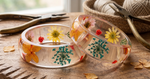 Handcrafted Botanical Clear Resin Bangle Set