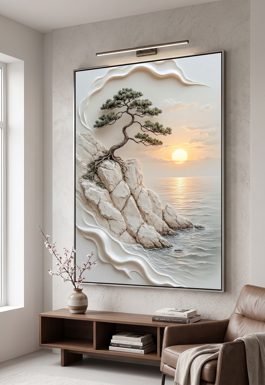 Serenity Cliff | Handmade 3D Texture Acrylic Painting on Canvas | Luxury Wall Art (A2 size)