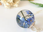 Sphere Pendant with Forget me not Flower Preserved