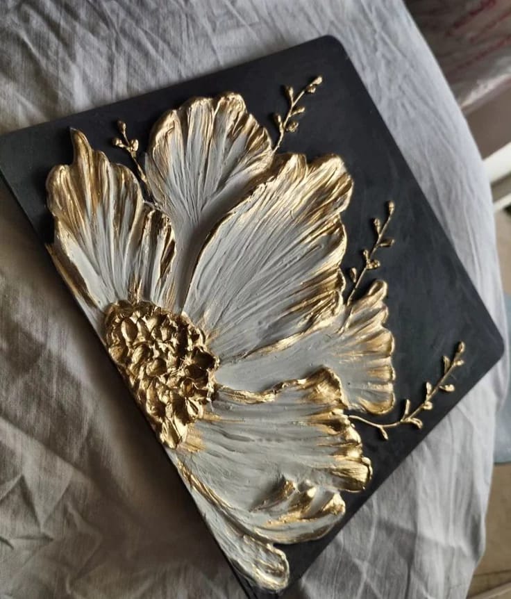 Golden Bloom – Handcrafted 3D Texture Floral Painting (A3 Size)