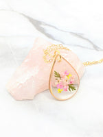 Real Pressed Flower Necklace Small Teardrop Pendant