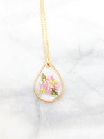 Real Pressed Flower Necklace Small Teardrop Pendant