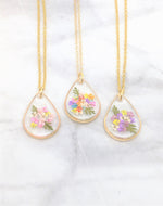 Real Pressed Flower Necklace Small Teardrop Pendant