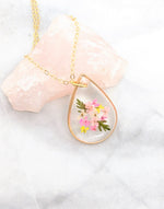 Real Pressed Flower Necklace Small Teardrop Pendant