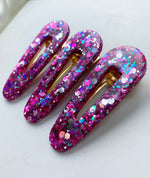 3 Pack Pink Glitter Hair Barrette Clips Resin