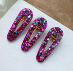 3 Pack Pink Glitter Hair Barrette Clips Resin