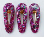 3 Pack Pink Glitter Hair Barrette Clips Resin