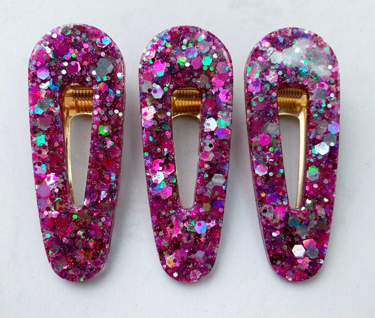 3 Pack Pink Glitter Hair Barrette Clips Resin