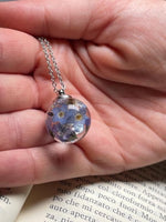 Sphere Pendant with Forget me not Flower Preserved