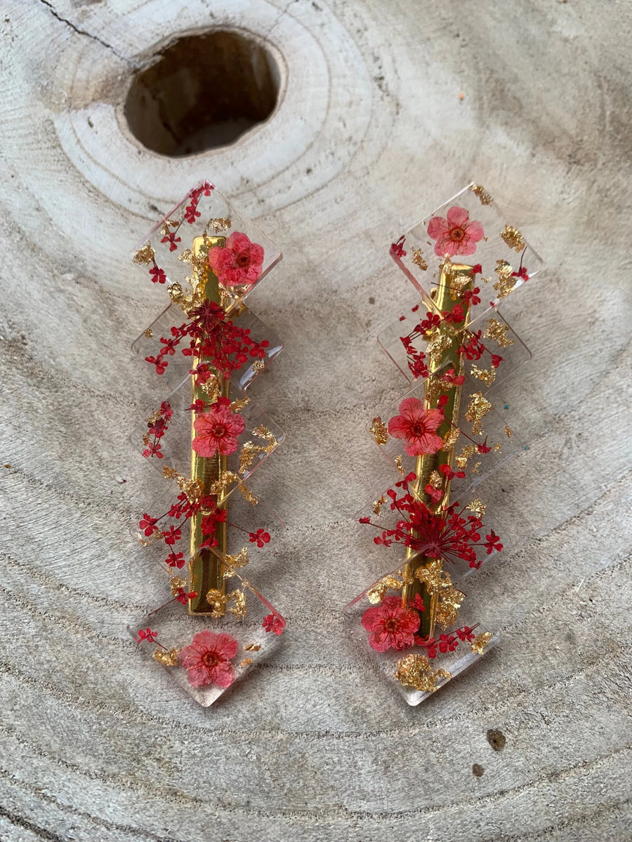 Set of 2 Dried Flower and Epoxy Resin Hair Clips
