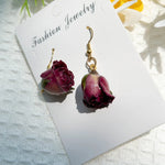 Real Rose Flower Resin Earrings