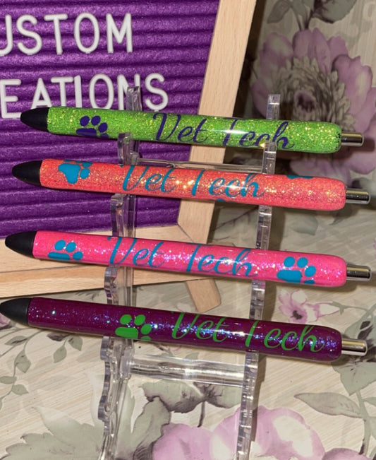 Epoxy Glitter Pen With Paw Prints and Name