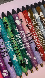 Epoxy Glitter Pen With Paw Prints and Name