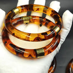 Retro Honey Resin Bangle Set – Chunky Acrylic Bracelets, Handmade