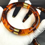 Retro Honey Resin Bangle Set – Chunky Acrylic Bracelets, Handmade