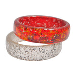 Handcrafted Resin Bangle Set: Crimson Sparkle & Golden Radiance