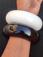 Chunky Black & White Resin Bangle Bracelet, Bohemian Jewelry