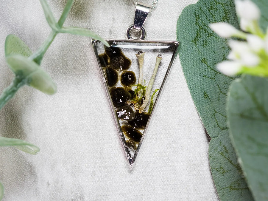 Obsidian Mushroom Resin Triangle Pendant Necklace