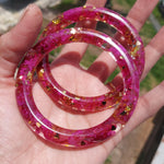 Handmade Bougainvillea Resin Bangle – Gold Foil Floral Bracelet