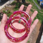 Handmade Bougainvillea Resin Bangle – Gold Foil Floral Bracelet