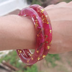 Handmade Bougainvillea Resin Bangle – Gold Foil Floral Bracelet