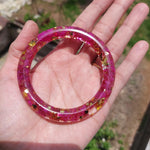 Handmade Bougainvillea Resin Bangle – Gold Foil Floral Bracelet